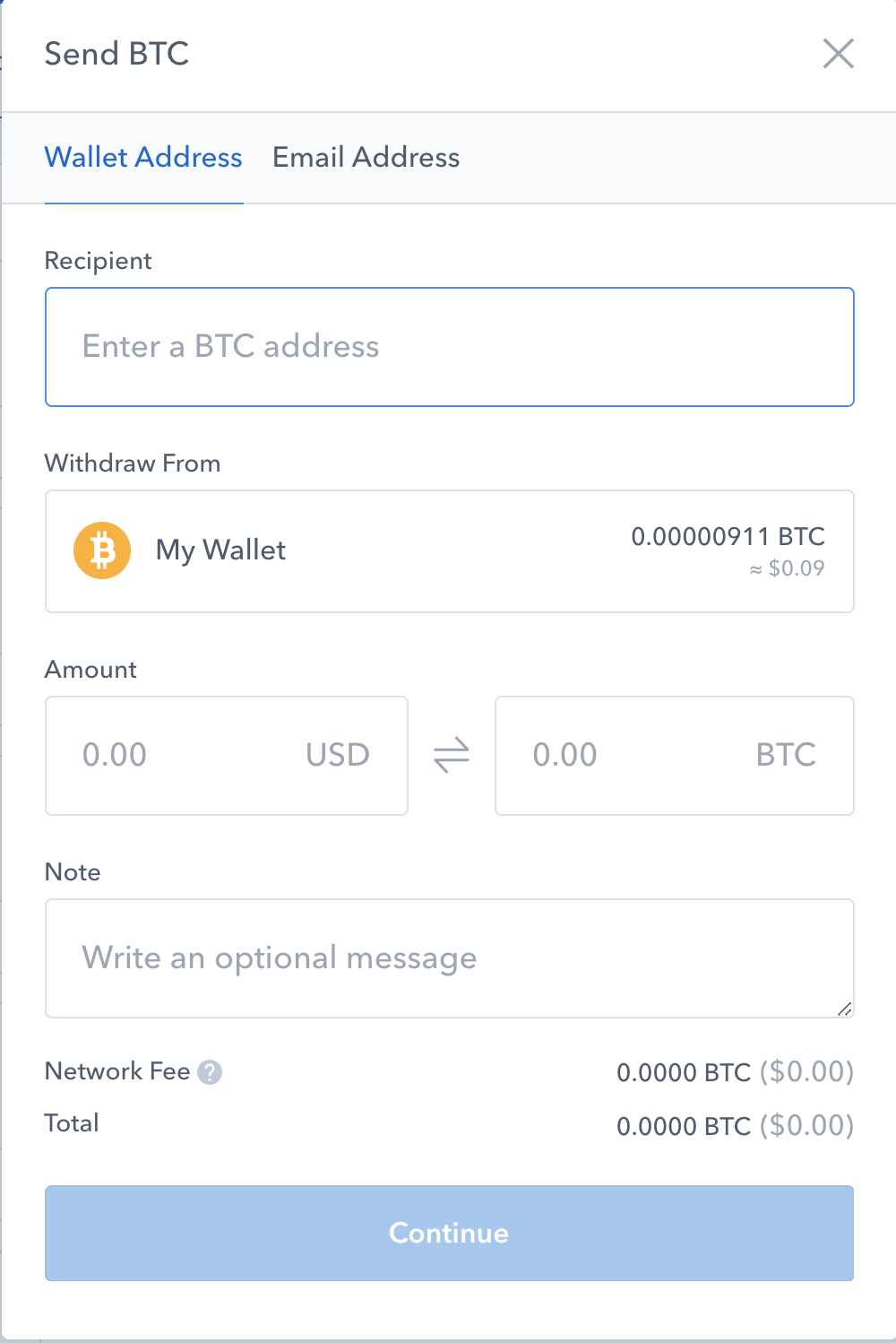 send bitcoin from coinbase